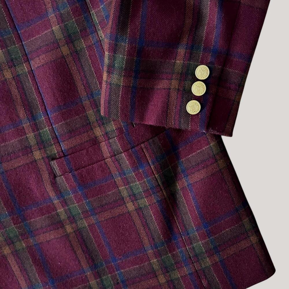 VALERIE STEVENS Womens (14) Pure Wool Burgundy Plaid Blazer Jacket - Lined - Picture 5 of 9
